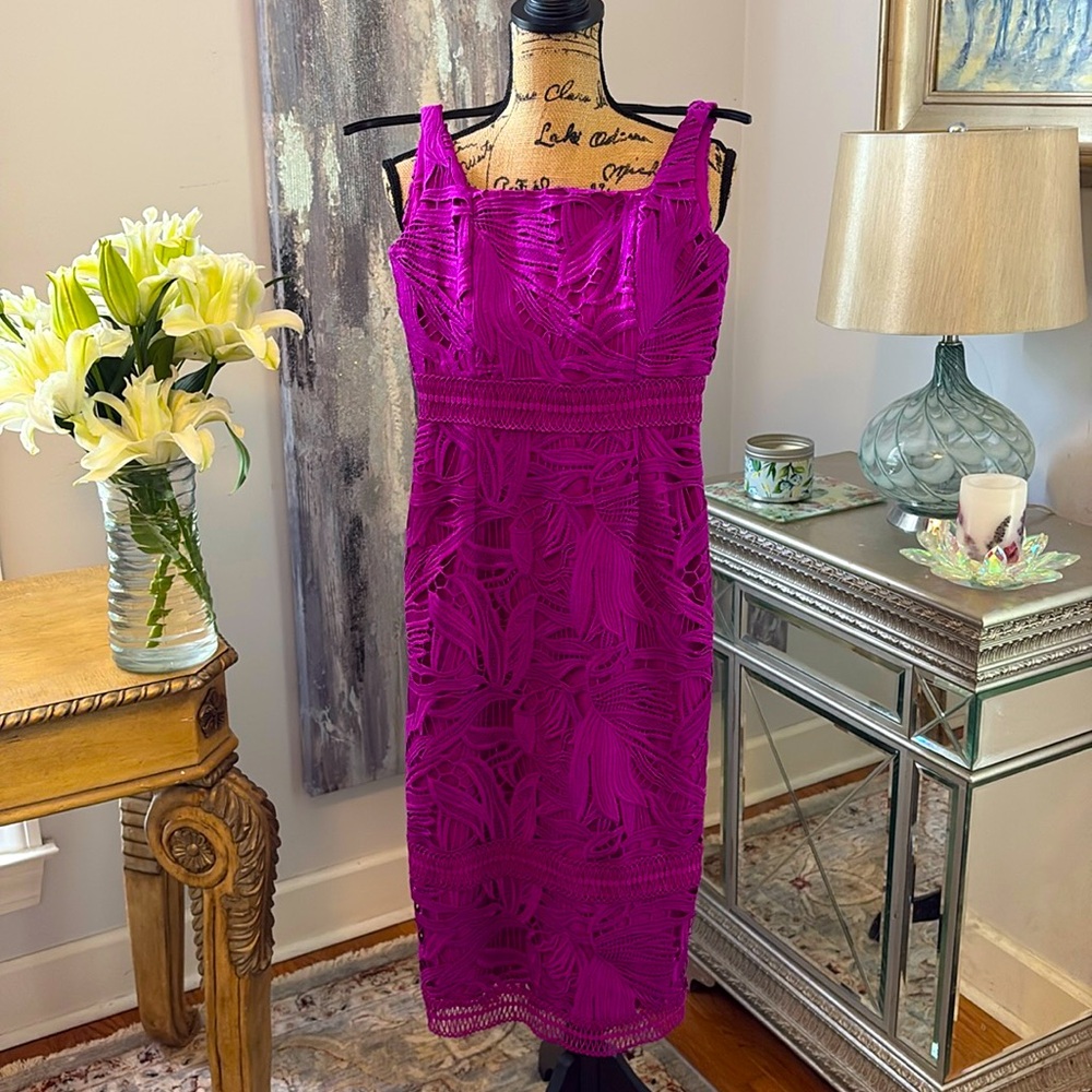 ANTONIO MELANI Purple lace designer dress wedding guest cruise sundress XS 0